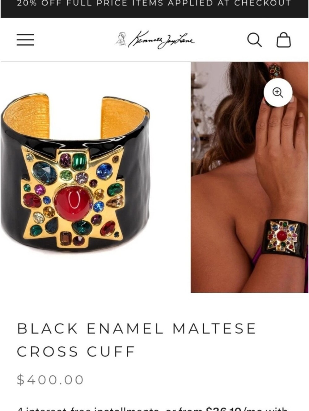 Vintage Kenneth Jay Lane KJL Maltese Cross Bracelet Signed Cuff Bullet Cabochon - Picture 6 of 16